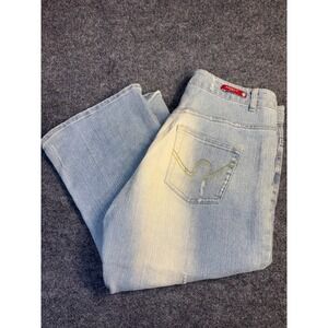 Apollo Capri Jeans Women 15/16 Blue Denim Stretch Flat Front Distressed Wide-Leg